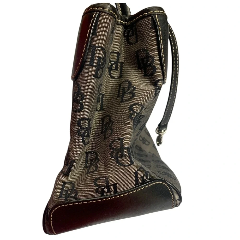 Dooney Bourke Small Double Handle Tote Signature DB Monogram Canvas Leather Trim